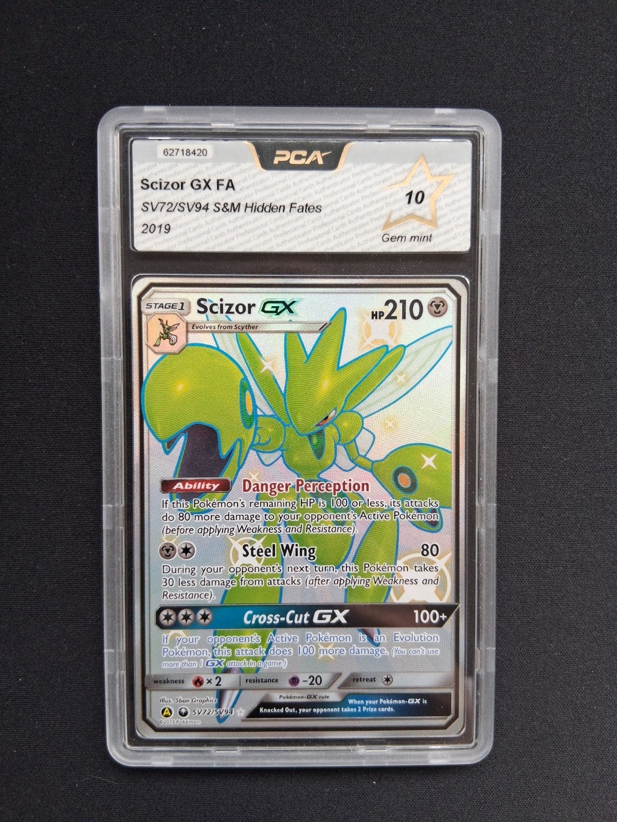 🔹Scizor GX #SV72 - Hidden Fates - PCA 10 GEM MT🔹, Ophalen of Verzenden, Zo goed als nieuw, Overige typen, Foil