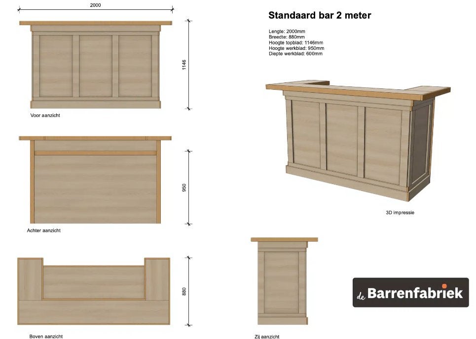 Essential Thuisbar | Black Oak Eiken Bar | Mancave, Ophalen, Nieuw