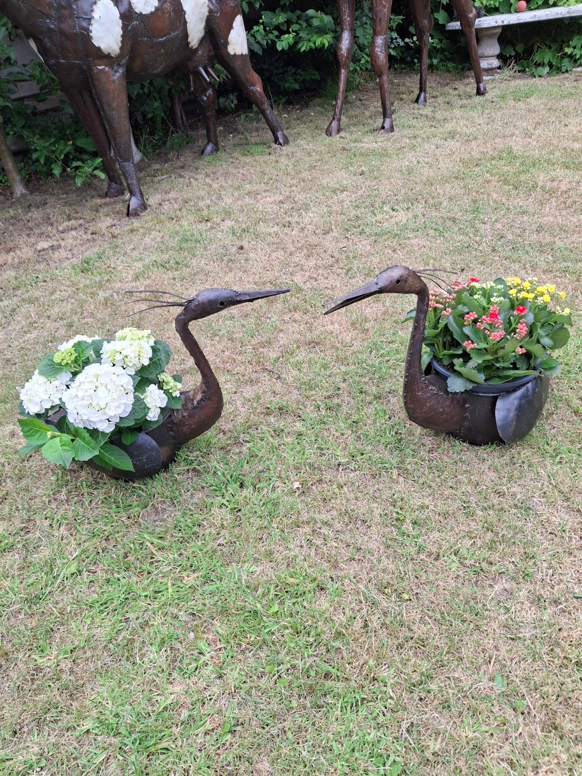 Fuut van gerecycled metaal plantenbakken, Ophalen of Verzenden, Metaal, 30 tot 60 cm, Binnen