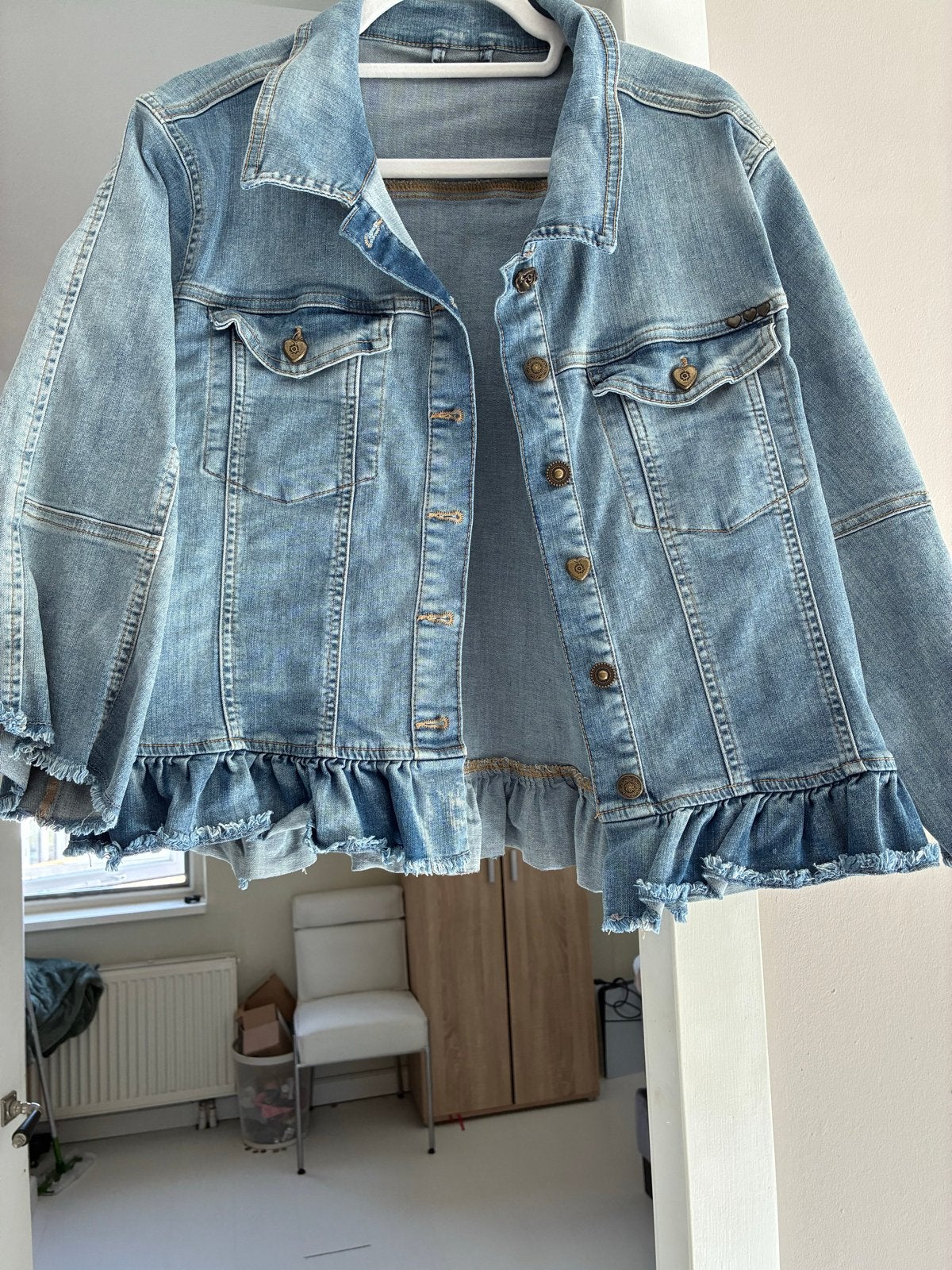 Isla Ibiza Bonita spijkerjasje met ruches, Ophalen of Verzenden, Zo goed als nieuw, Maat 46/48 (XL) of groter, Blauw