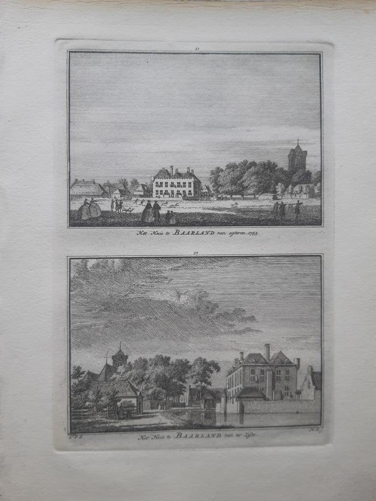 51-52*/ 2 afbeeldingen Huis Baarland gravure uit 1754, Antiek en Kunst, Ophalen of Verzenden