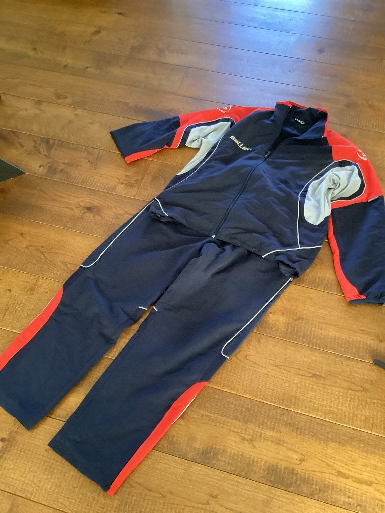 Trainingspak maat L donkerblauw/rood/l. Grijs, Kleding | Heren, Maat 52/54 (L), Blauw, Overige typen, Ophalen of Verzenden
