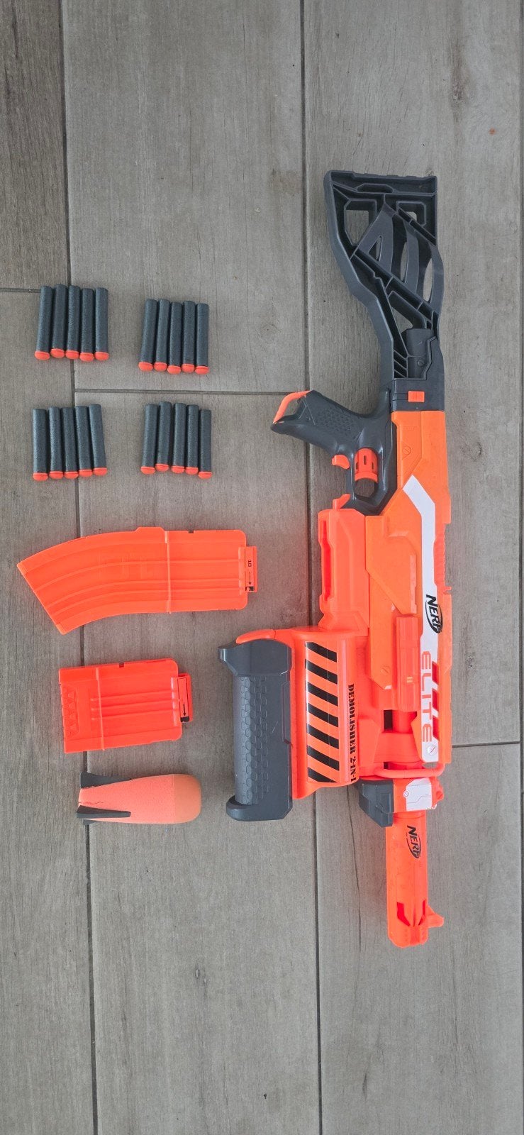 nerf elite demolisher 2 in 1 met 2 magazijnen en 20 pijltjes, Ophalen of Verzenden, Gebruikt