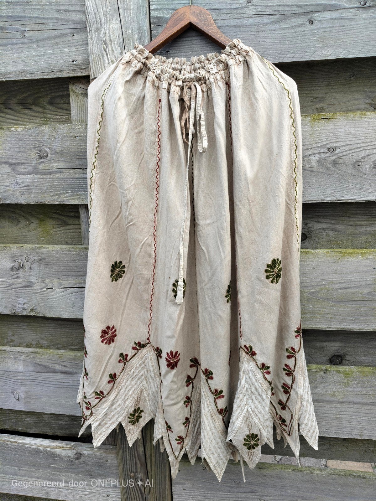 Boho Hippie Rok met Geborduurde Bloemen - Maat M, Maat 38/40 (M), Beige, Ophalen of Verzenden, Onder de knie