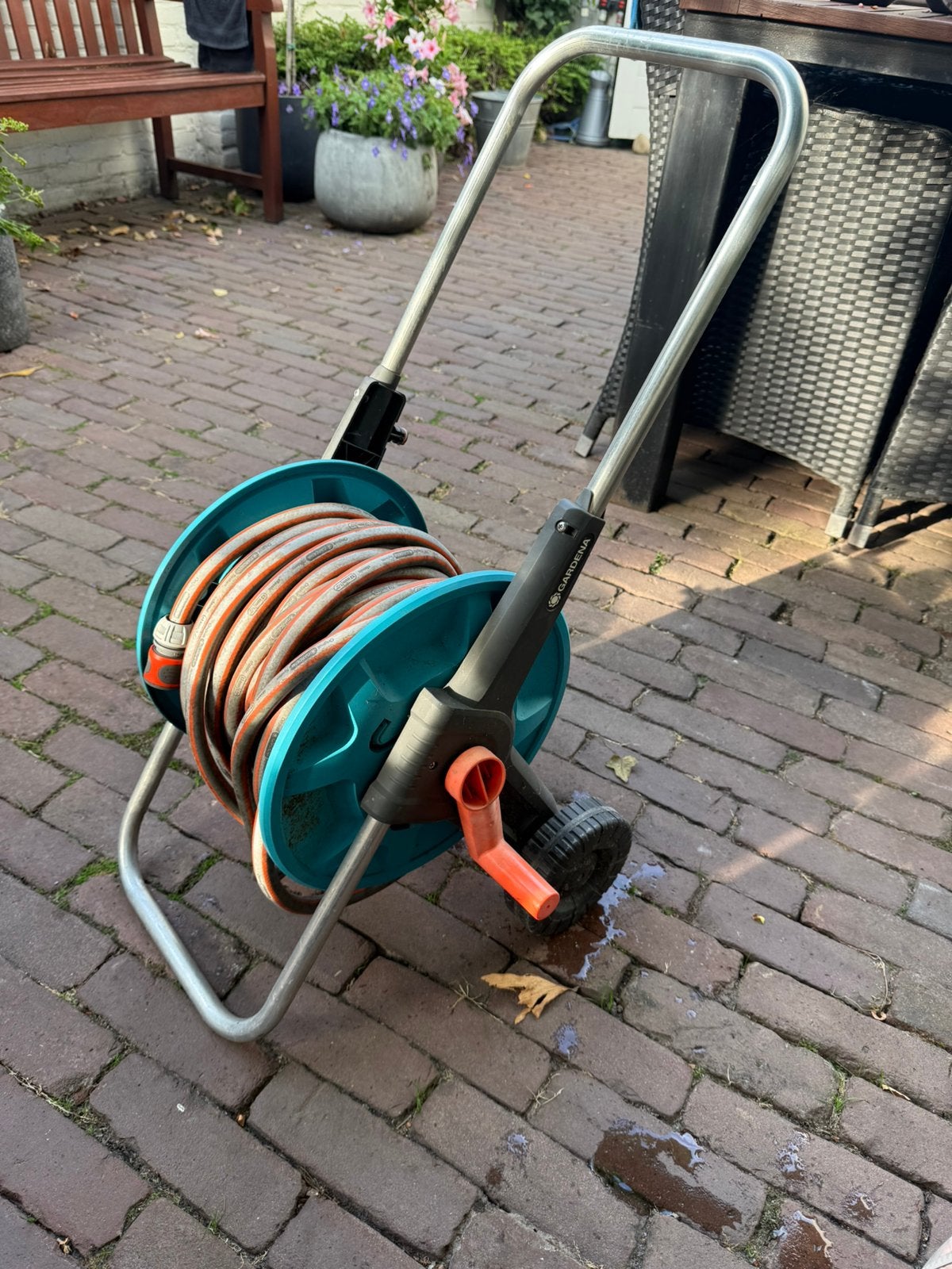 Gardena tuinslang op haspel, Tuin en Terras, Tuinslangen, Ophalen, Gebruikt, Tuinslang
