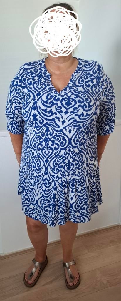 ZOMER26 korte stroken jurk boho style kobalt blauw wit mt48, Maat 38/40 (M), Blauw, Nieuw, Ophalen of Verzenden