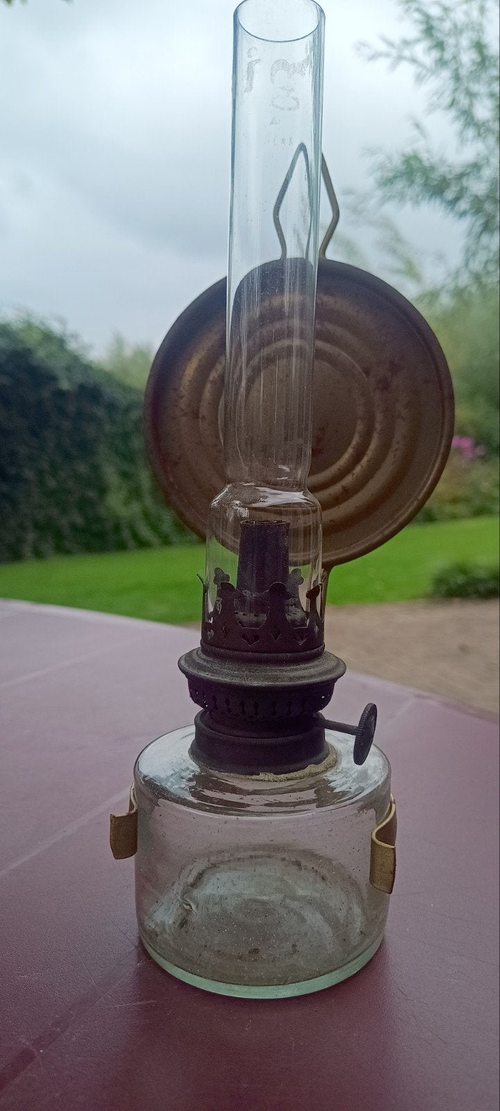 Antieke olielamp - 26,5 cm hoog, Ophalen of Verzenden