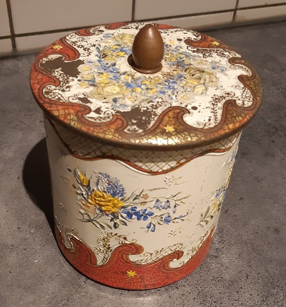 Nostalgisch blik met bloemen, Verzamelen, Blikken, Ophalen of Verzenden, Gebruikt, Overige, Overige merken