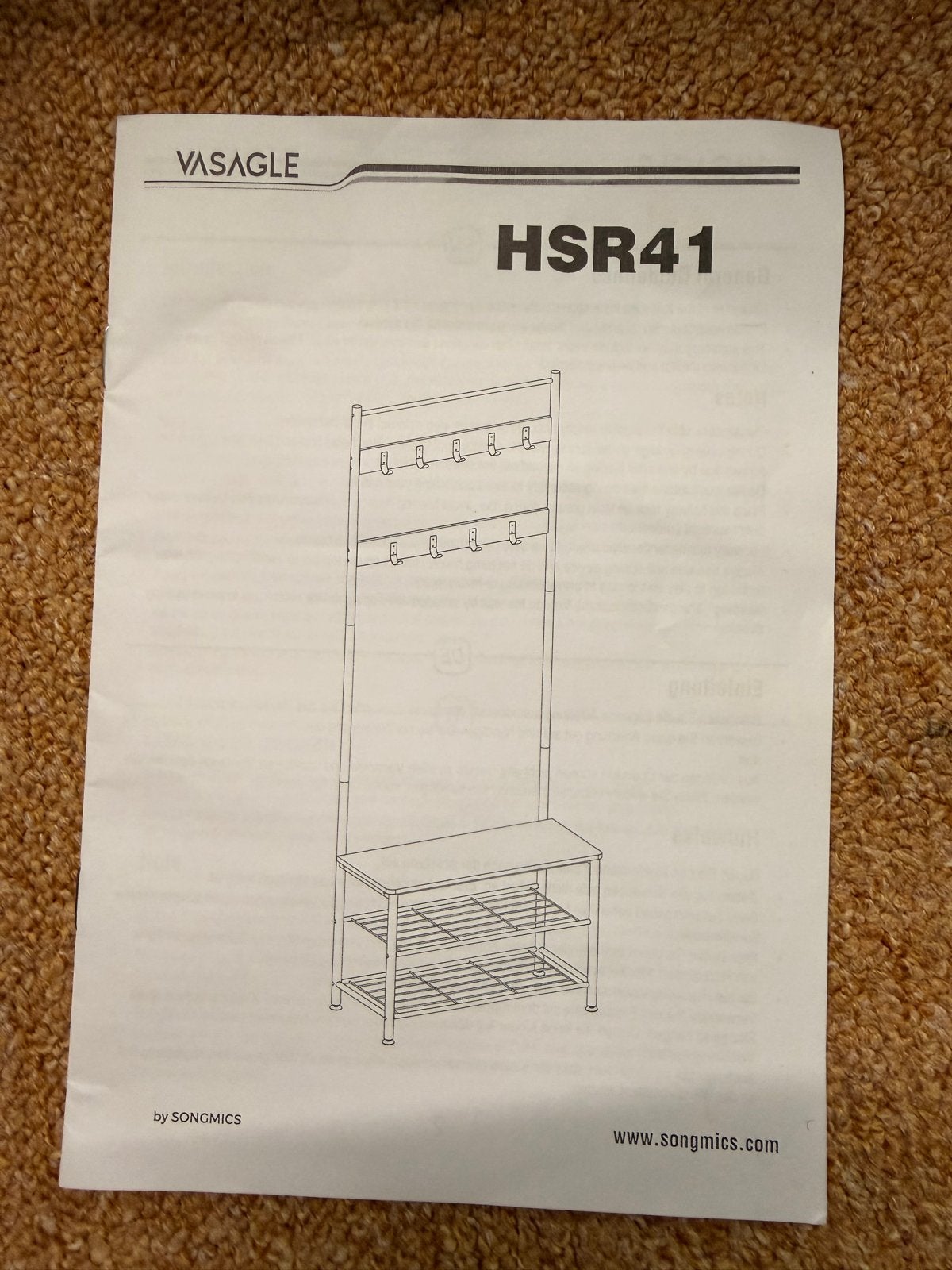 VASAGLE HSR41 Kapstok met Bankje en Schoenenrek Nieuw, Nieuw, Ophalen of Verzenden, Metaal, Staande kapstok