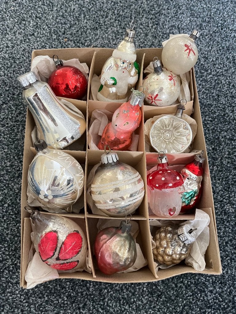 Antieke oude zilver/gekleurde kerstballen, Diversen, Ophalen of Verzenden, Gebruikt