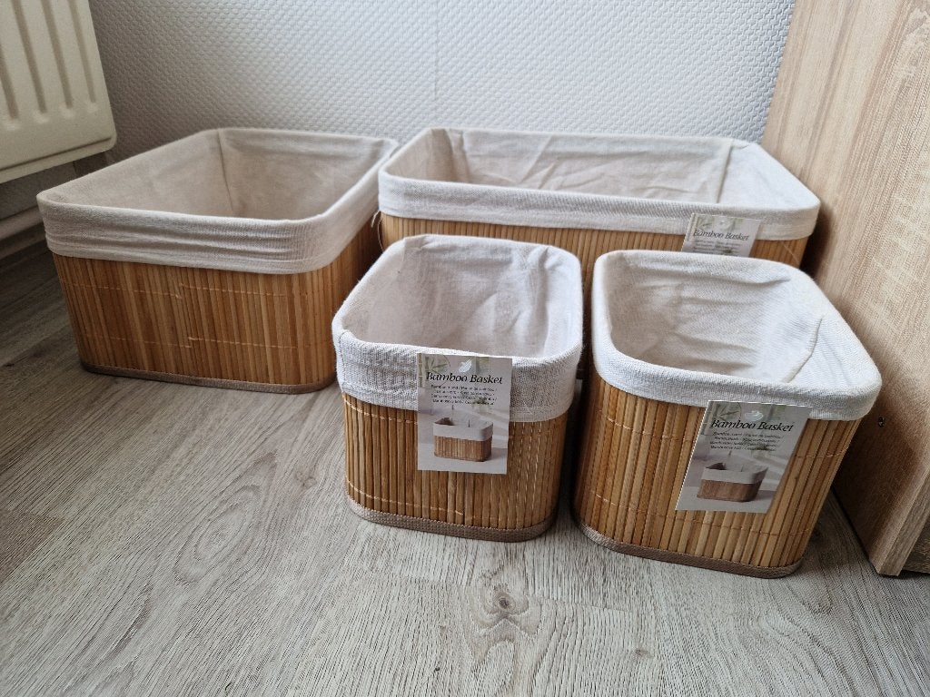 Mandenset bamboe met 4 manden #1, Mand, Nieuw, Ophalen of Verzenden, Riet