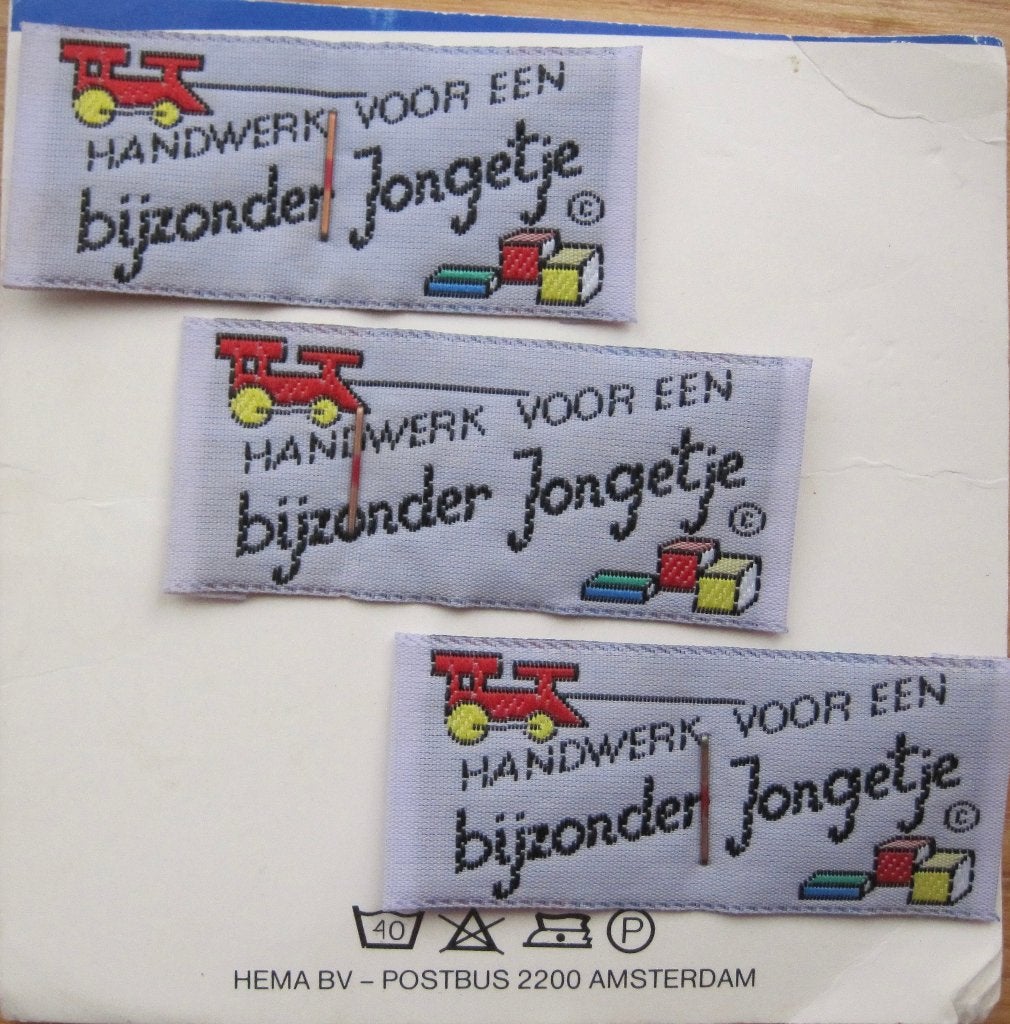 drie kinderkleding labels - voor een bijzonder jongetje, Ophalen of Verzenden, Nieuw, Overige applicaties