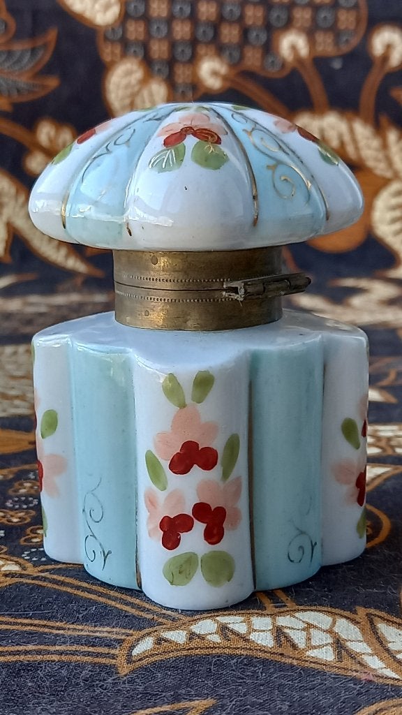 Mooie antieke inktpot uit Frankrijk van porselein en koper., Ophalen of Verzenden