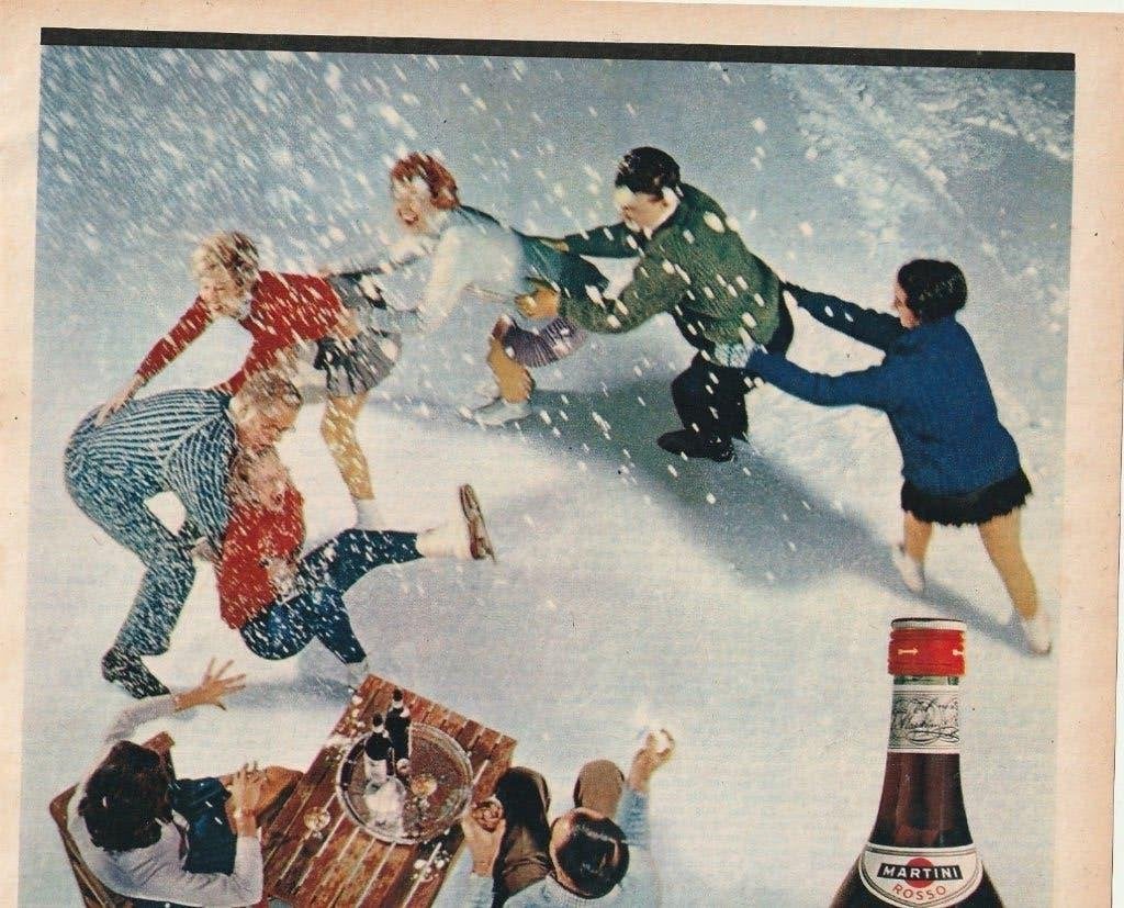 Retro reclame 1962 Martini vermouth schaatsen ijs sneeuw, Verzamelen, Verzenden, Overige typen