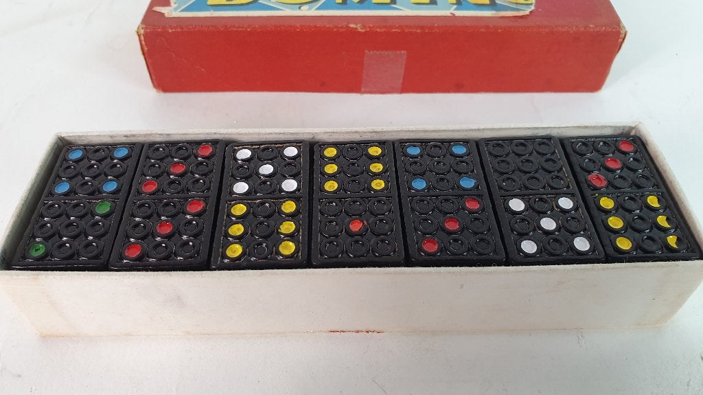 Vintage Domino, Kleurendomino, Jumbo. Compleet. 8C5, Tweedehands verkoop, Tweedehands verkoop, Gebruikt, Ophalen of Verzenden