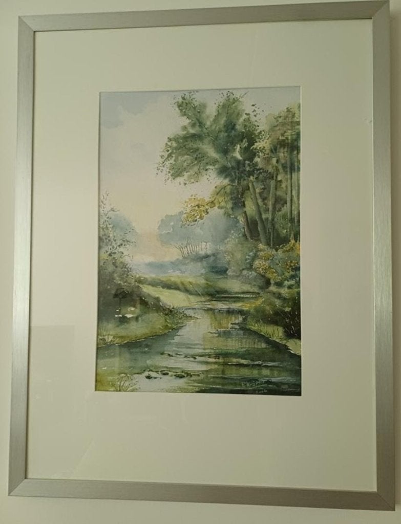 Sfeervol waterverf schilderij van natuurtafereel, Ophalen of Verzenden, Origineel werk, Aquarel, Bloemen