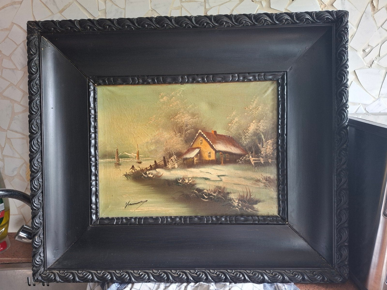 Oude olieverfschilderij-landschap, Ophalen