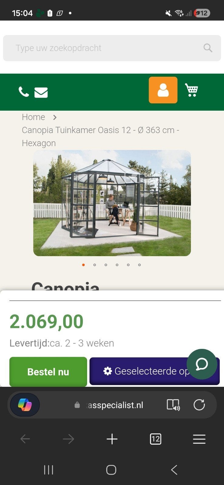 Canopia Tuinkamer Oasis 12 - Ø 363 cm - Hexagon, Ophalen of Verzenden, Nieuw, Overige materialen, Kweekkas