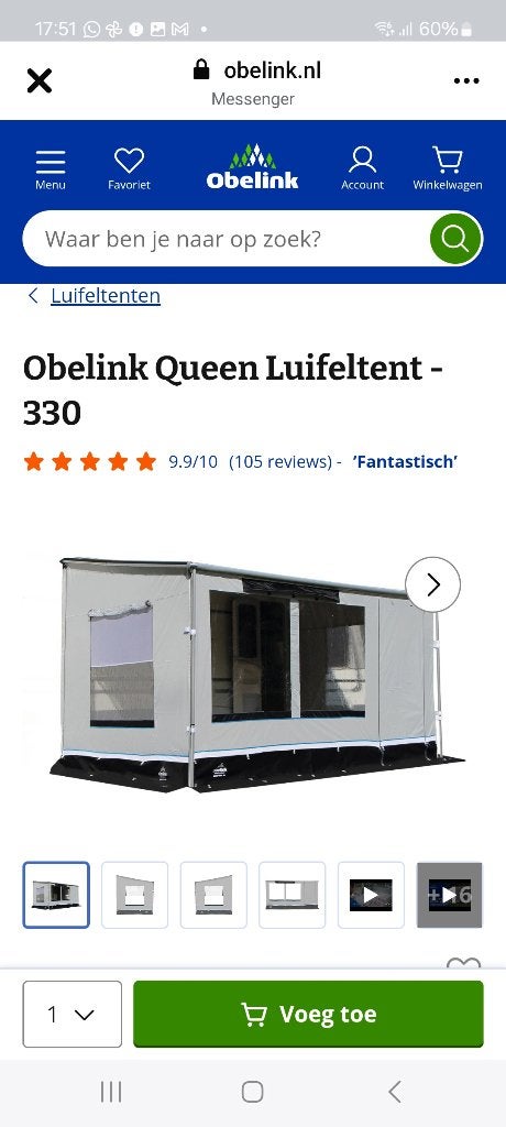 Obelink Queen Luifeltent 330 met stokken, Caravans en Kamperen, Ophalen of Verzenden, Gebruikt