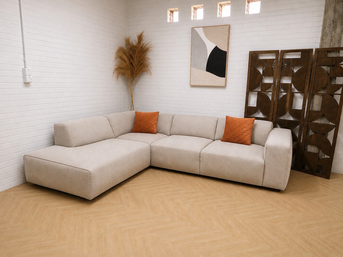 Hoekbank | Beige | Nous Living, Huis en Inrichting, Banken | Complete zithoeken, Ophalen of Verzenden, Nieuw, Stof