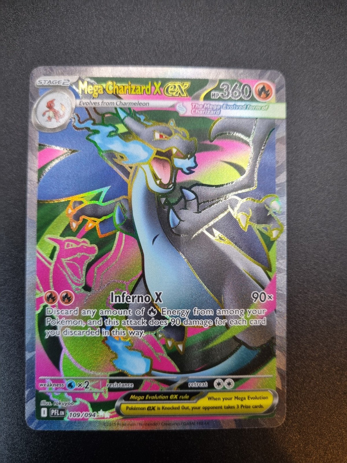 Mega charizard x ex 109/094 - Phantasmal Flames, Ophalen of Verzenden, Zo goed als nieuw, Losse kaart, Foil
