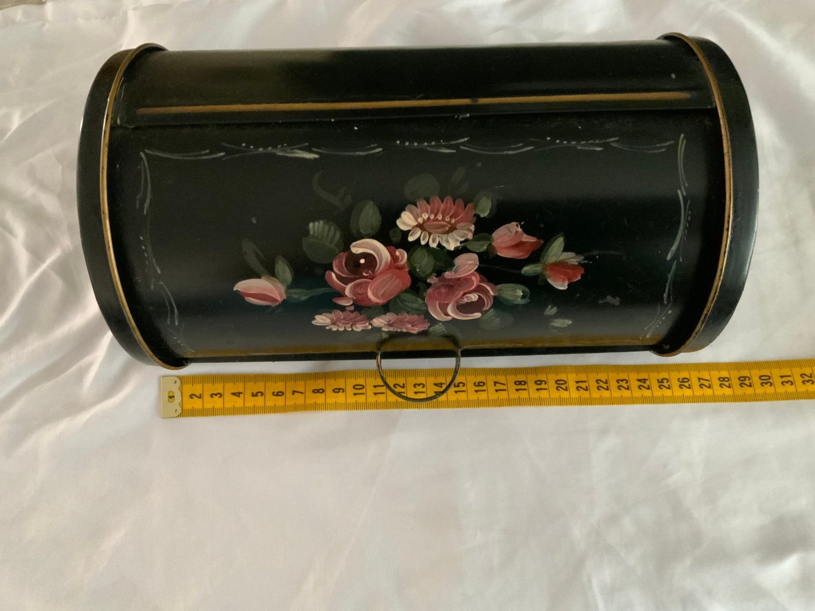 Broodtrommel zwart met bloemen vintage, Antiek en Kunst, Ophalen of Verzenden