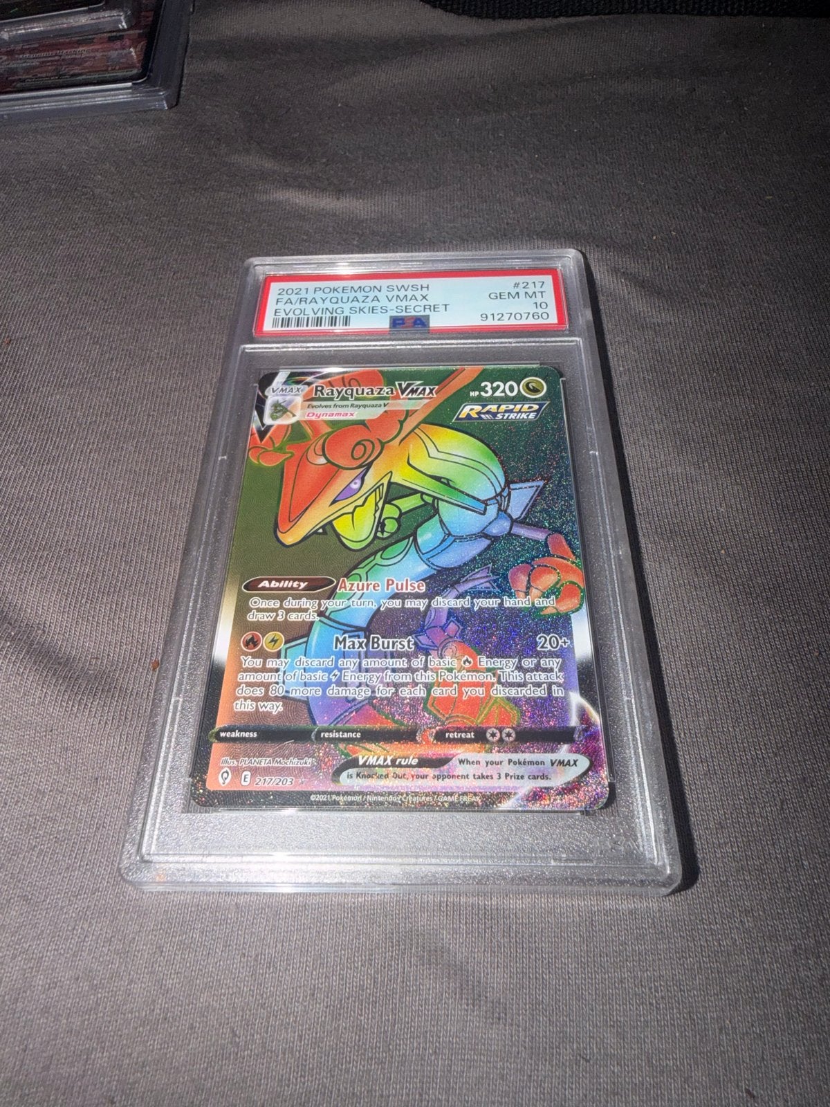 Rayquaza VMAX Pokémon kaart (PSA 10 GEM MT), Ophalen of Verzenden, Zo goed als nieuw, Losse kaart, Foil