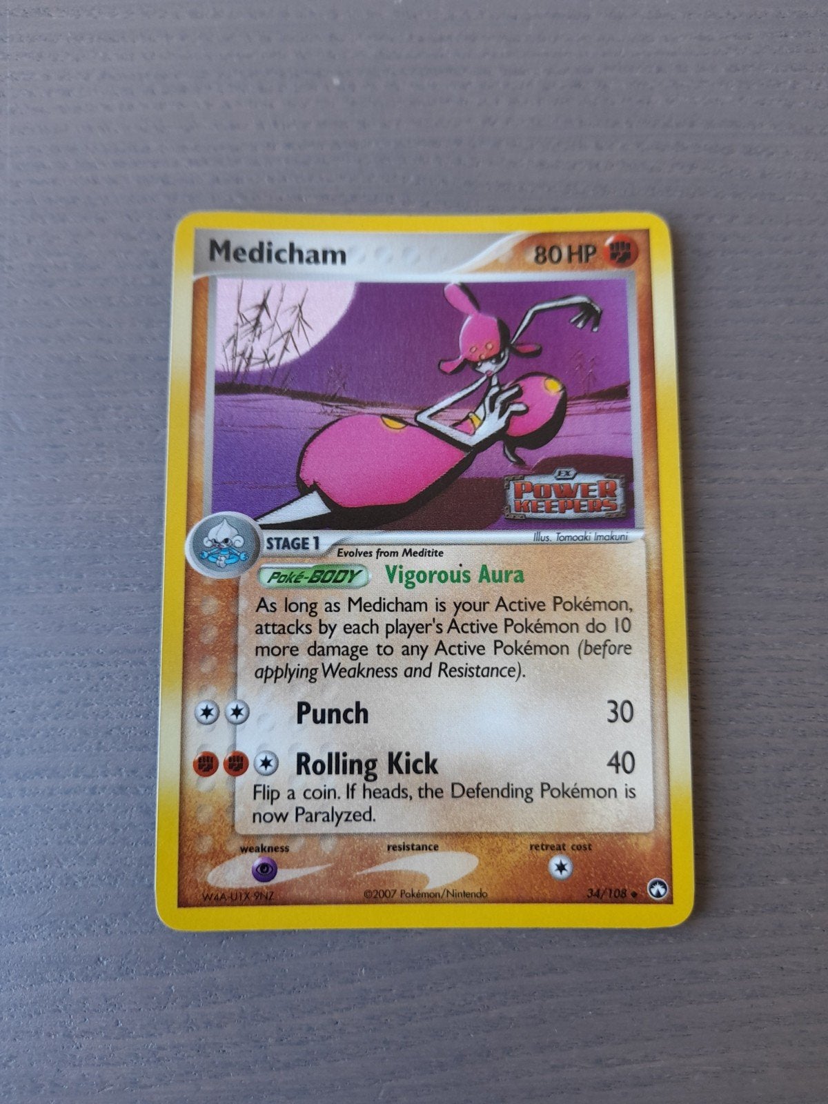 Power keepers 34/108 medicham reverse, Ophalen of Verzenden, Gebruikt, Losse kaart, Foil