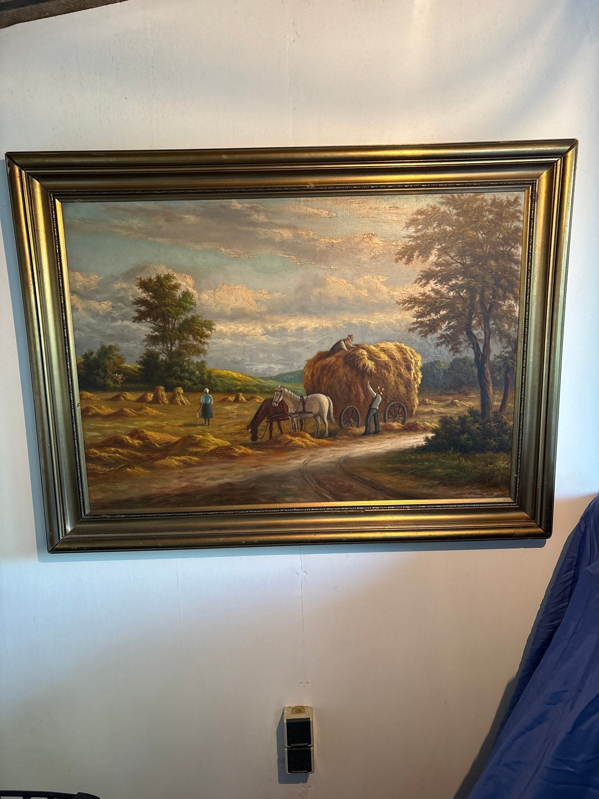 Klassiek schilderij: Hooioogst op het platteland, Ophalen, Doek, Landschap, Olieverf
