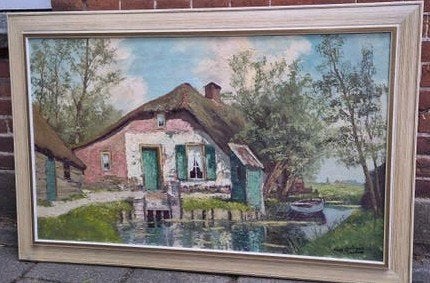 Schilderij Hans Lenteman - Boerderij aan het water, Ophalen