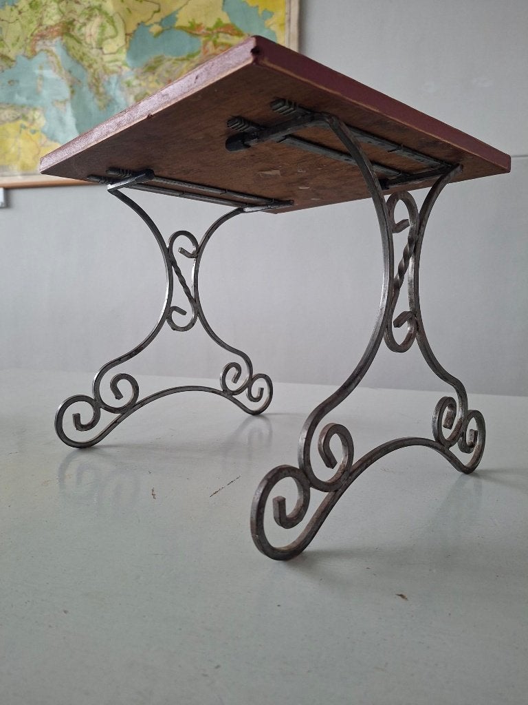 vintage bijzettafel, plantentafel brocante smeedijzer hout, Ophalen of Verzenden