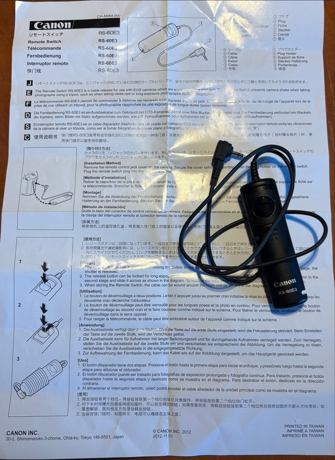 Canon RS-60E3 Afstandsbediening voor EOS Camera's, Canon, Afstandsbediening, Ophalen of Verzenden, Zo goed als nieuw