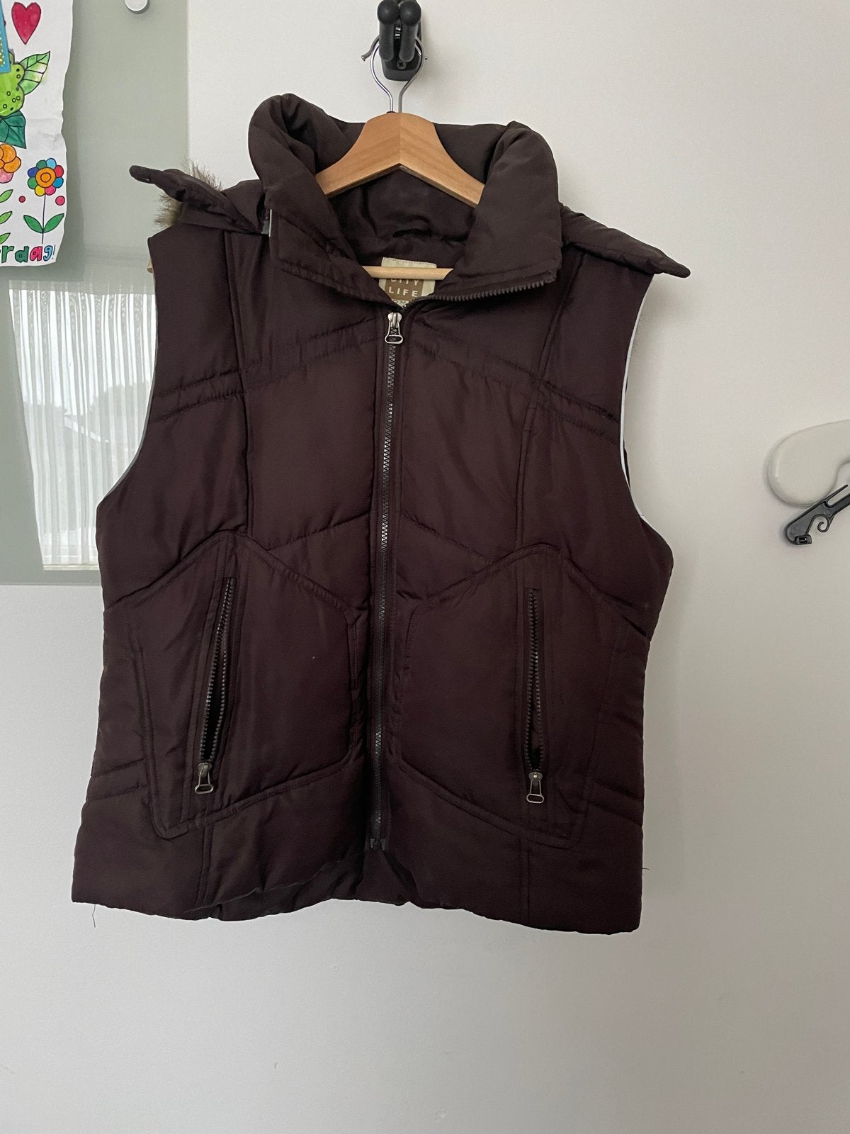 City Life Women Bodywarmer met capuchon en bontkraag, Verzenden, Zo goed als nieuw, Maat 46/48 (XL) of groter, Bruin