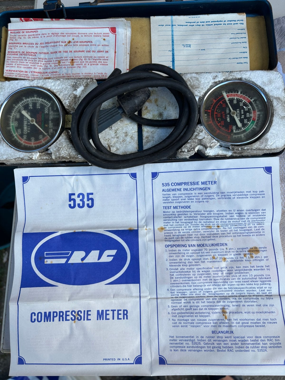 RAF 535 Compressiemeter voor Auto's - Vintage Gereedschap, Ophalen of Verzenden, Gebruikt, Universele onderdelen