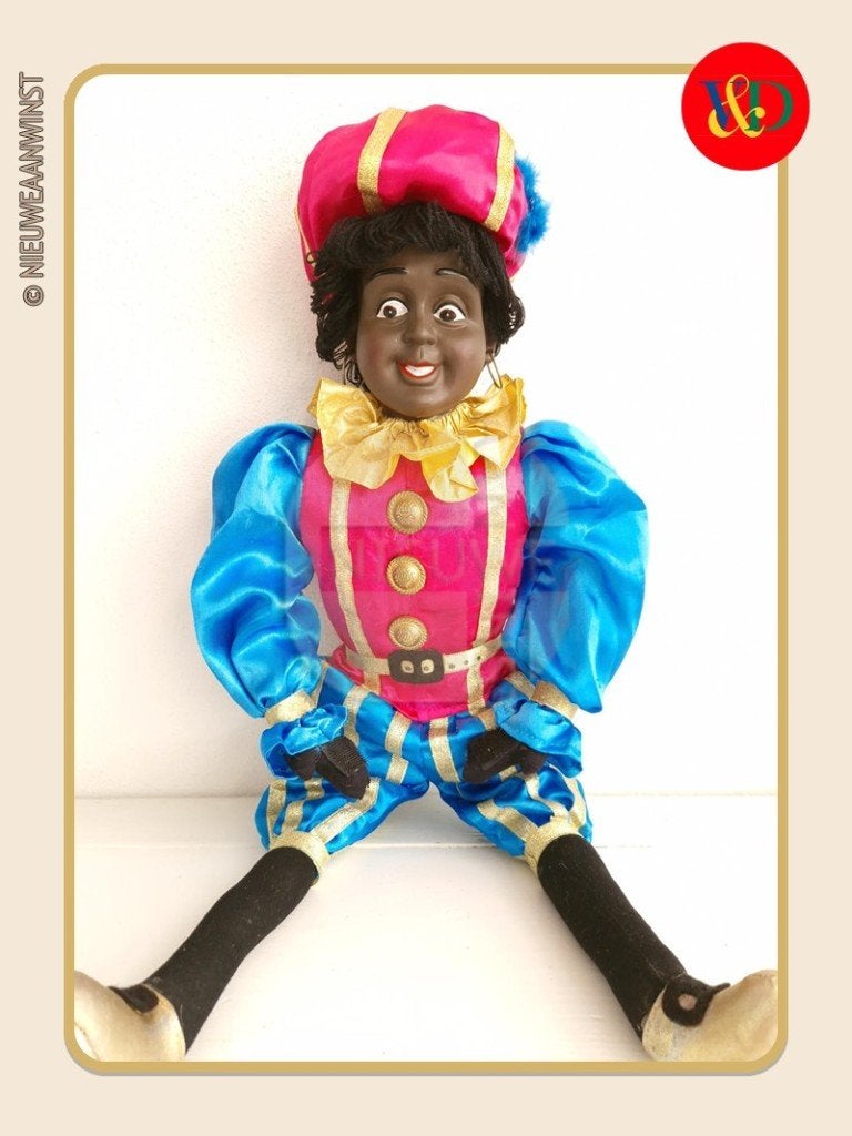 Nostalgische V&D etalage Piet pop - roze/blauw - 60cm, Diversen, Verzenden, Zo goed als nieuw