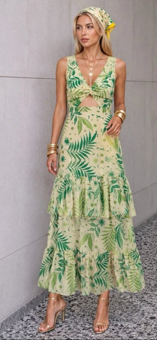 & Other Stories bohemian maxi jurk maat 36 groene print, Overige typen, Verzenden, Zo goed als nieuw, Maat 36 (S)
