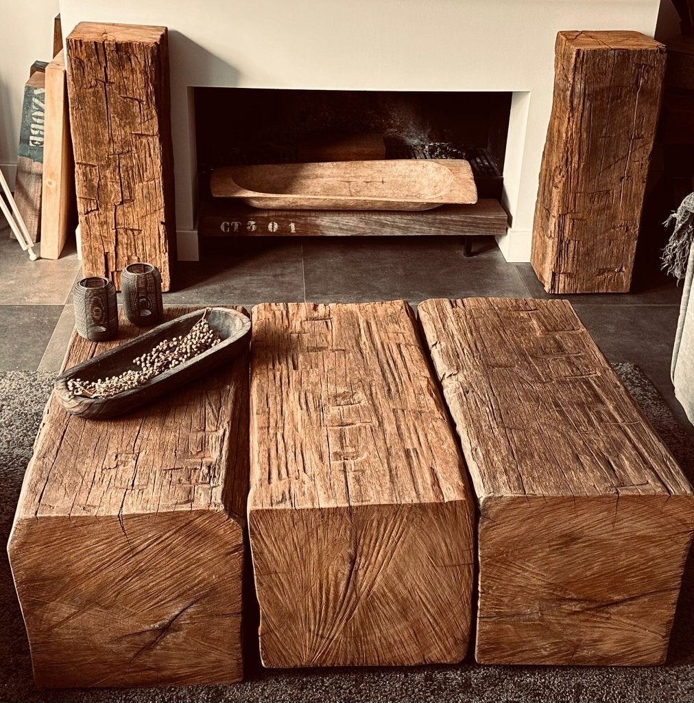 salontafel . side-table . robuust hout . tafel . meerpalen, Huis en Inrichting, Ophalen, Rechthoekig, 150 tot 200 cm, 100 tot 150 cm