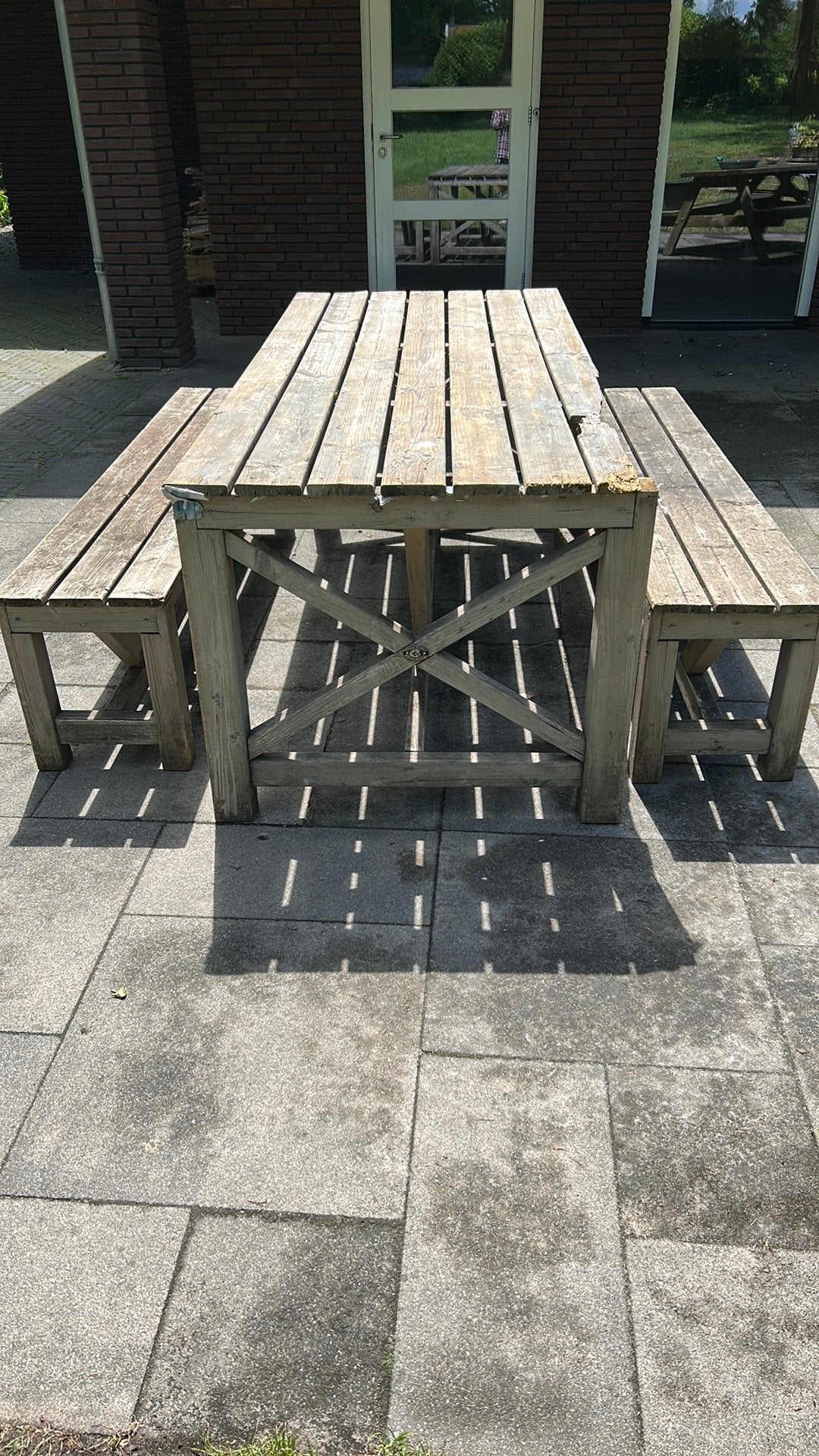 houten picknicktafel met banken, Tuin en Terras, Picknicktafels, Ophalen, Gebruikt, Rechthoekig, Hout