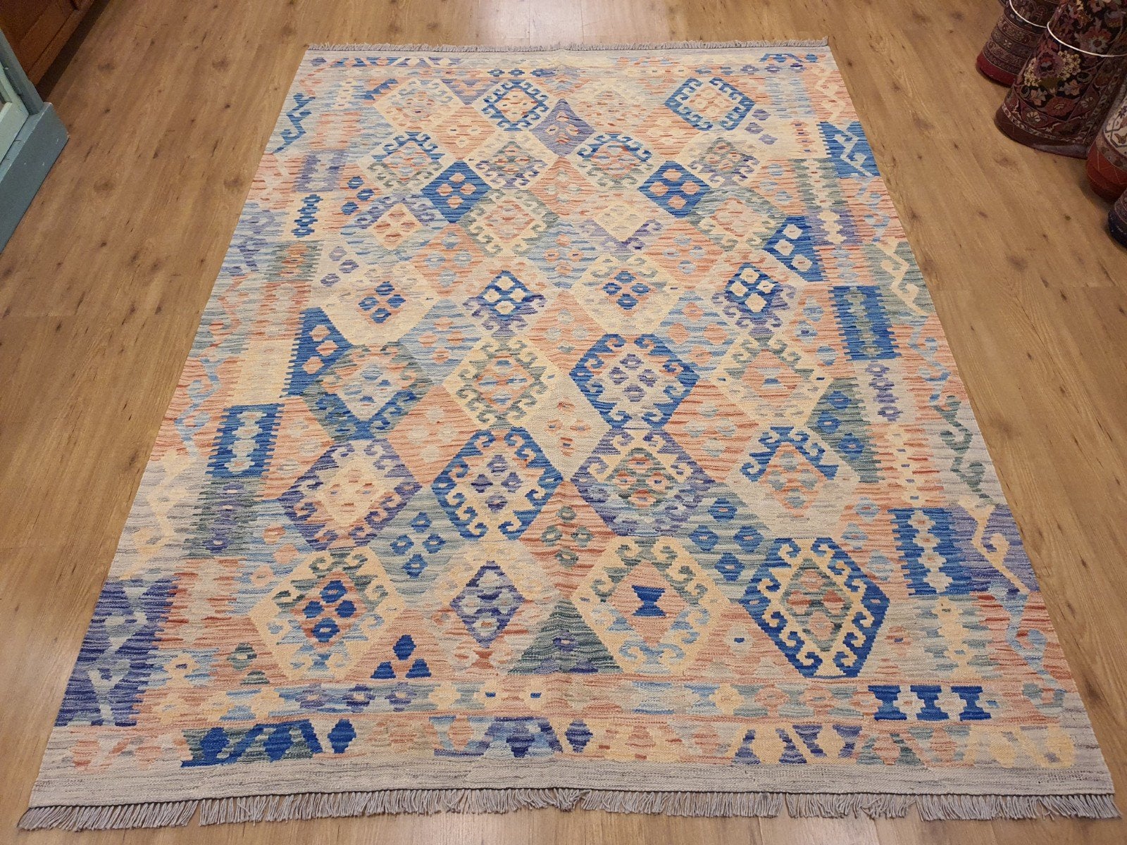 Prachtige handgeweven oosterse kelim 250x188, Info@SlatsAntiek.nl, 150 tot 200 cm, Vof Slats Antiek, Ophalen of Verzenden