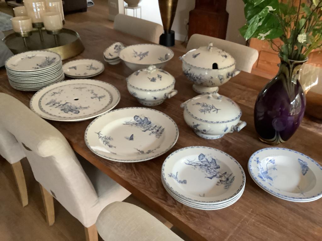 Antiek Carmen Terre de Fer Servies - Blauw Bloemmotief, Antiek en Kunst, Ophalen