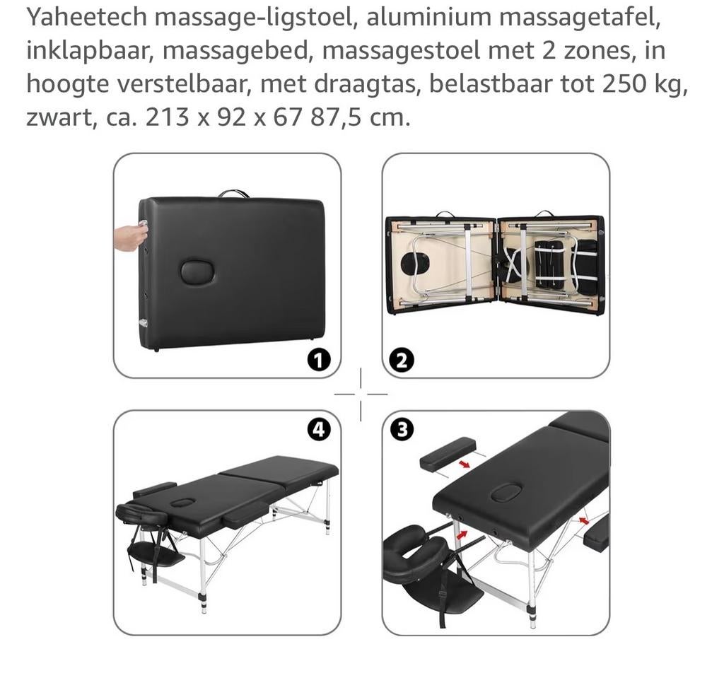 Yaheetech Massagetafel 2-zones, opvouwbaar, zwart, Ophalen of Verzenden, Nieuw, Massagetafel