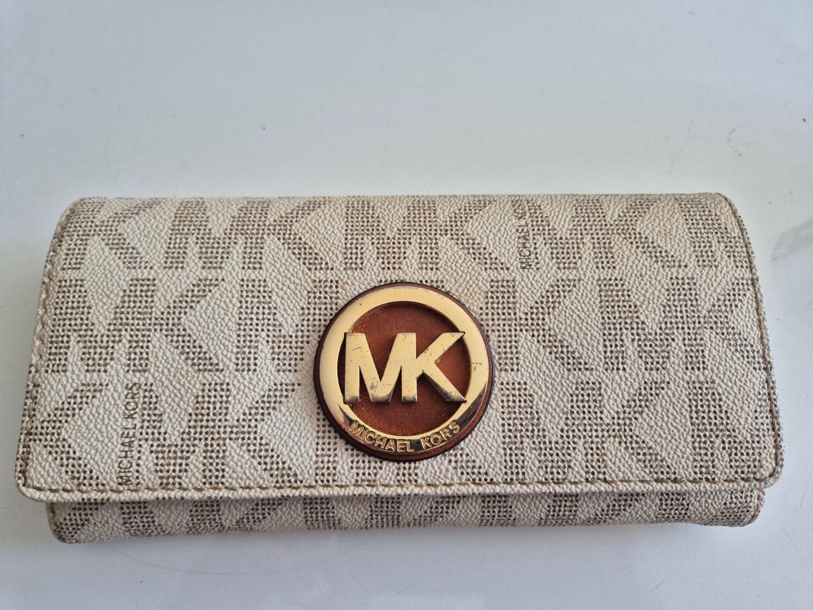 Beige Michael Kors Portemonnee met MK-logo, Ophalen, Gebruikt, Beige, Overige merken