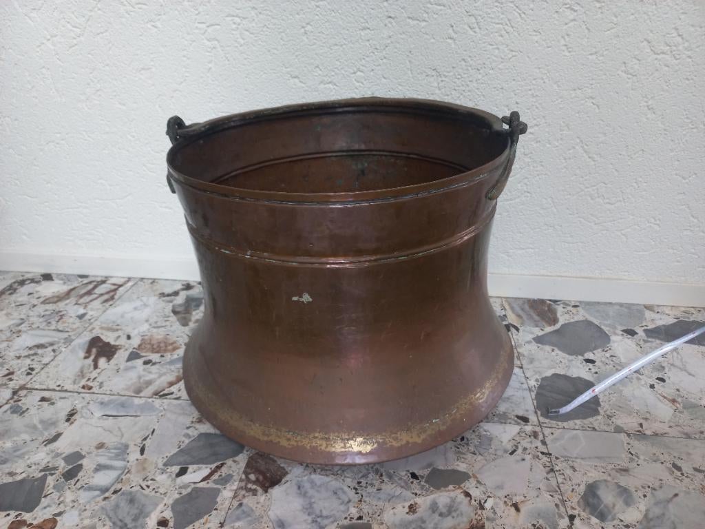Antieke Koperen ketel/ houtbak, Antiek en Kunst, Ophalen, Koper