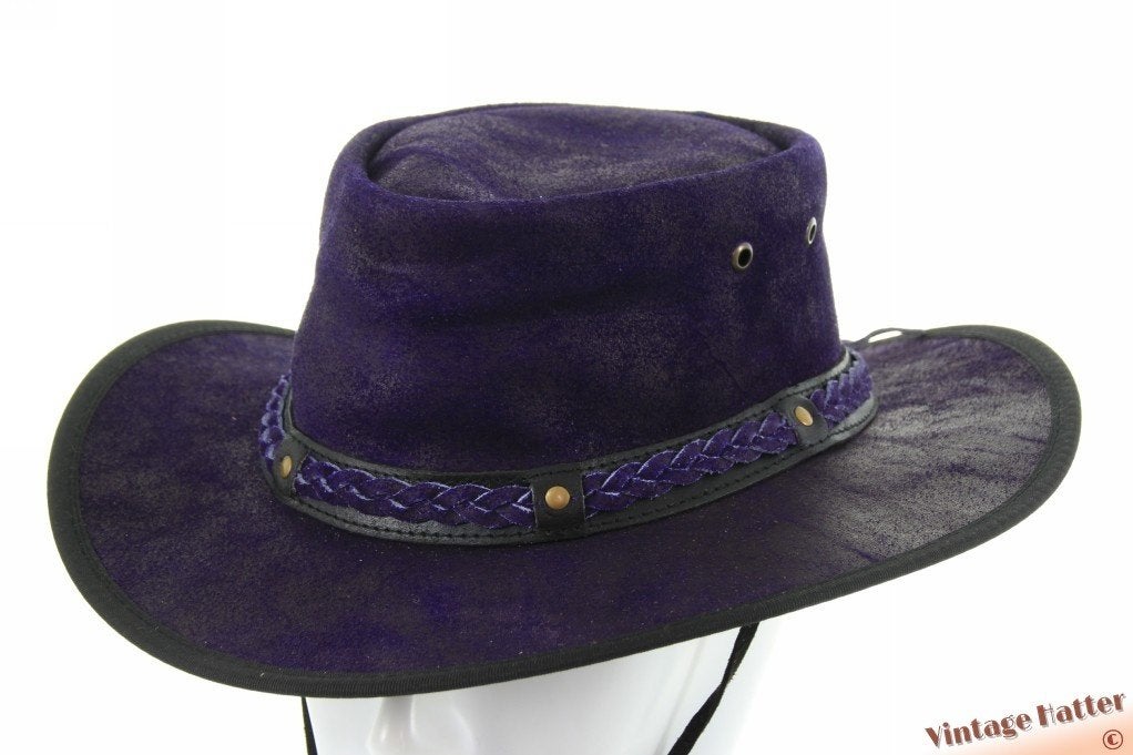 Australische Western hoed Hawkins paars blauw leer 57 en 59
