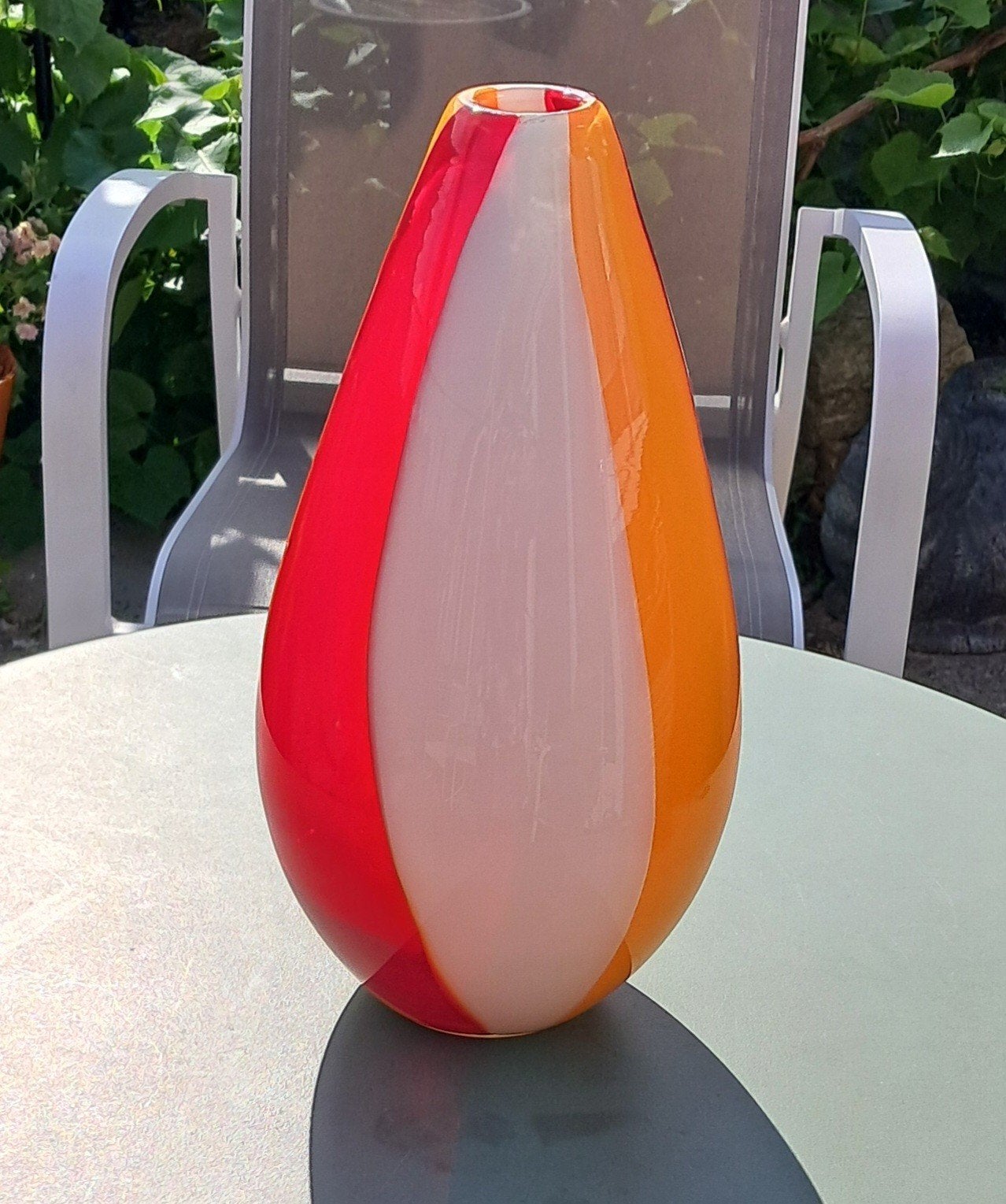 Rood,oranje,witte glazen vaas., Gebruikt, 30 cm, Oranje, Ophalen of Verzenden