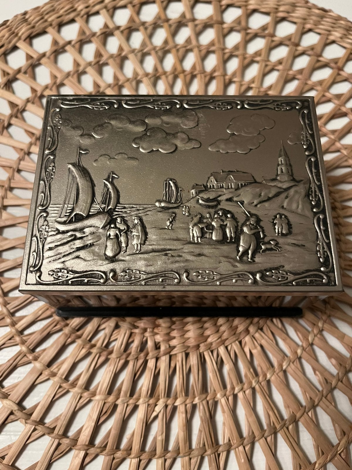 Vintage verzilverde tabaksdoosje, Antiek en Kunst, Ophalen of Verzenden
