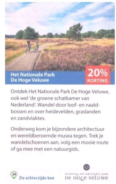 Het Nationale Park De Hoge Veluwe 20% kortingsbon, Drie personen of meer, Kortingsbon, Overige typen
