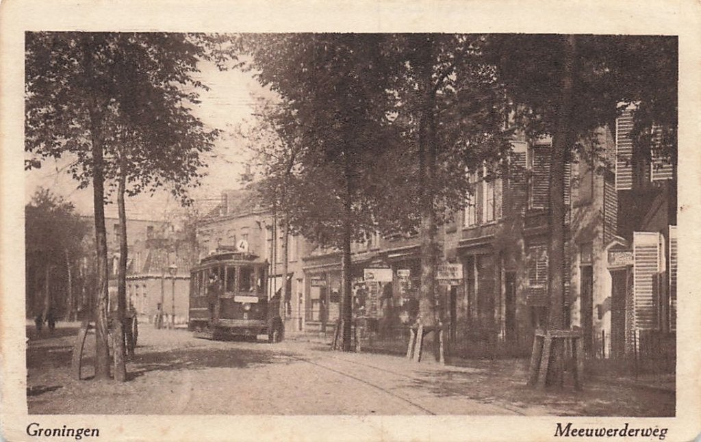 AZ809 Groningen Meeuwerderweg met tram 1928, Verzenden, 1920 tot 1940, Gelopen, Groningen