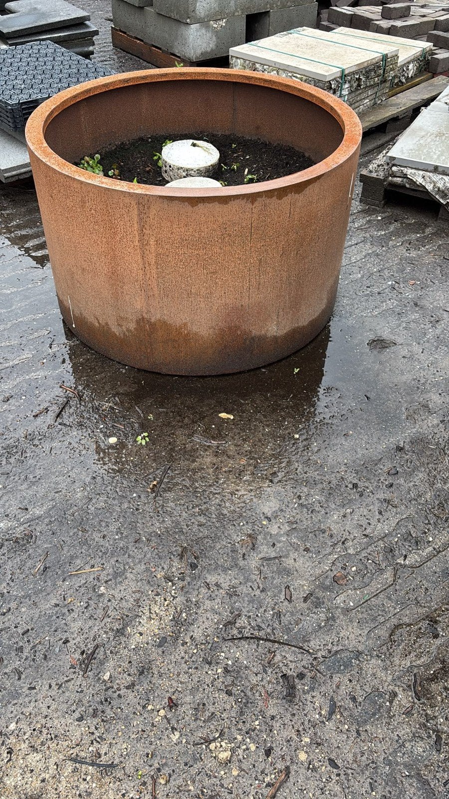 Cortenstalen Bloembak Rond Ø100x60cm met Bodem, Tuin en Terras, Ophalen, 100 cm of meer, Rond, Zo goed als nieuw