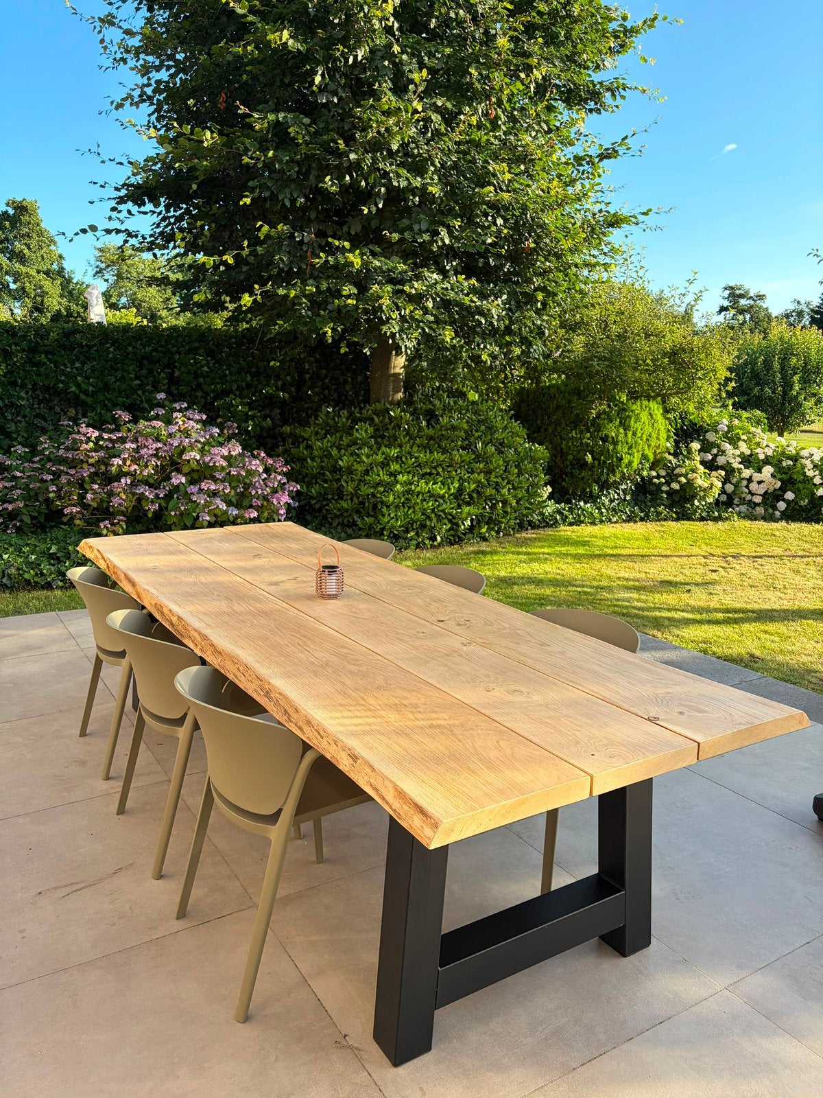 Massief eiken tuintafels voor buiten, Tuin en Terras, Tuintafels, Ophalen of Verzenden, Nieuw, Rechthoekig, Hout
